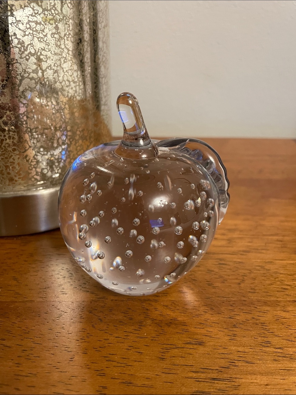 MCM Vintage George Good Clear Glass Art APPLE Paperweight with Original Label